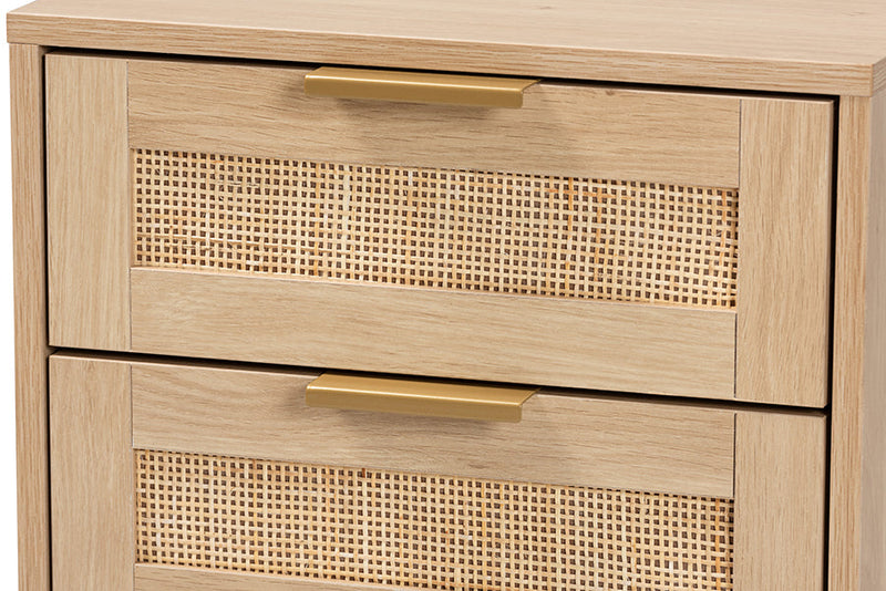 Maila Japandi Light Brown and Gold Metal 2-Drawer End Table Baxton