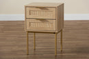 Maila Japandi Light Brown and Gold Metal 2-Drawer End Table Baxton