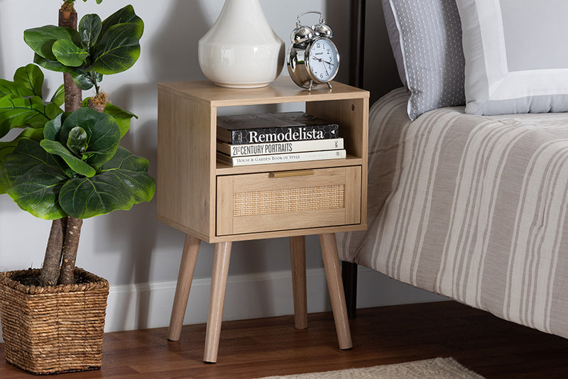 Terrian Mid-Century Modern Light Brown Finished Wood 1-Drawer End Table