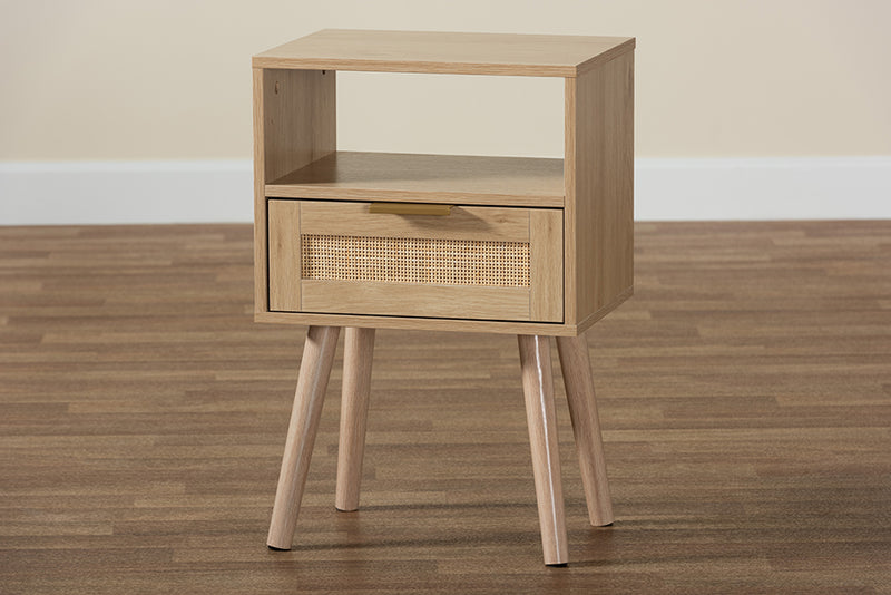 Terrian Mid-Century Modern Light Brown Finished Wood 1-Drawer End Table