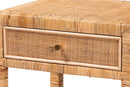 Alina Natural Rattan and Mahogany Wood 1-Drawer Nightstand Baxton