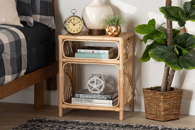 Abel Modern Bohemian Natural Brown Rattan Nightstand