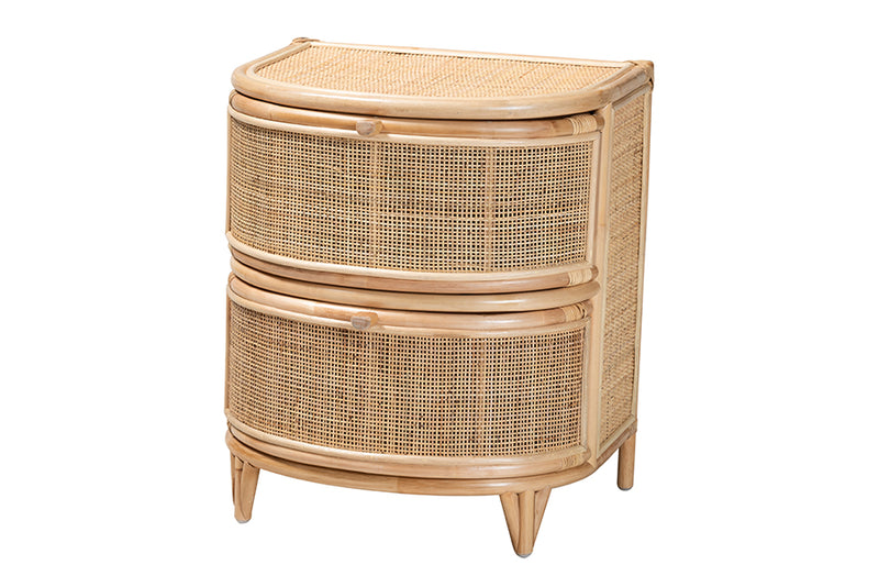 Embla Modern Bohemian Natural Brown Rattan 2-Drawer Nightstand