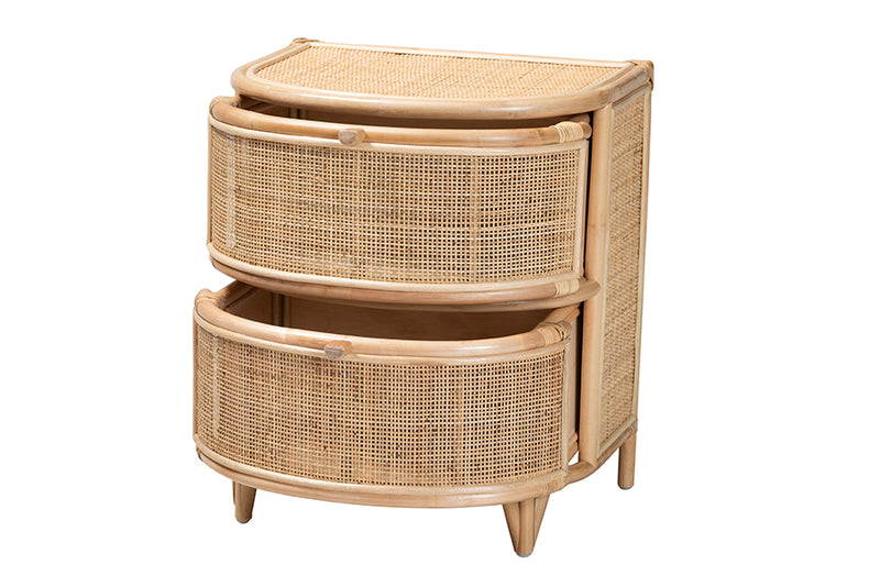 Embla Modern Bohemian Natural Brown Rattan 2-Drawer Nightstand