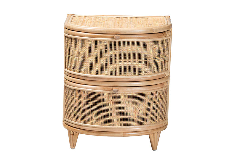 Embla Natural Brown Rattan 2-Drawer Nightstand Baxton