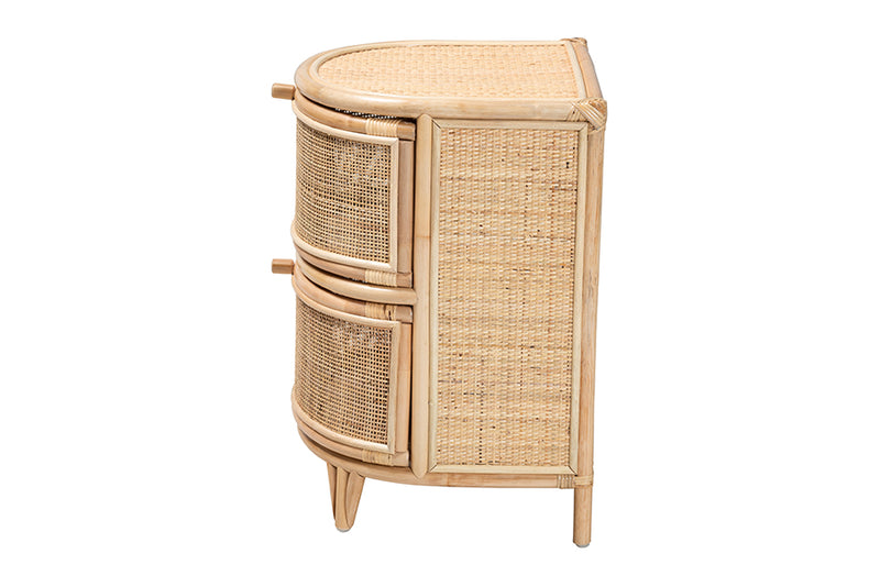 Embla Modern Bohemian Natural Brown Rattan 2-Drawer Nightstand