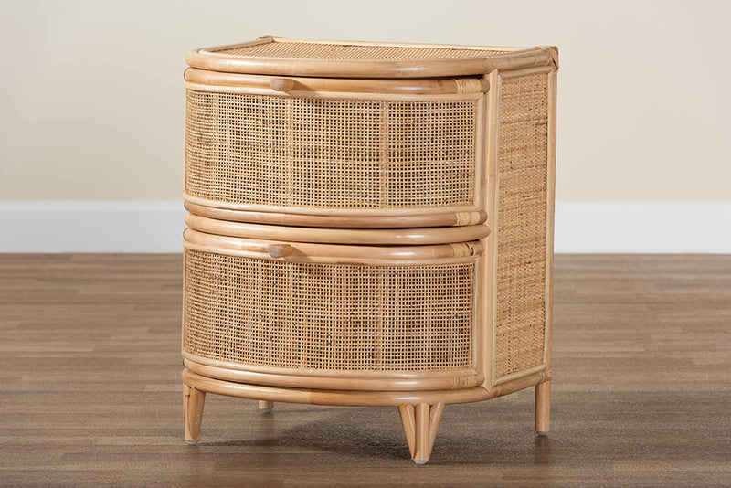 Embla Modern Bohemian Natural Brown Rattan 2-Drawer Nightstand