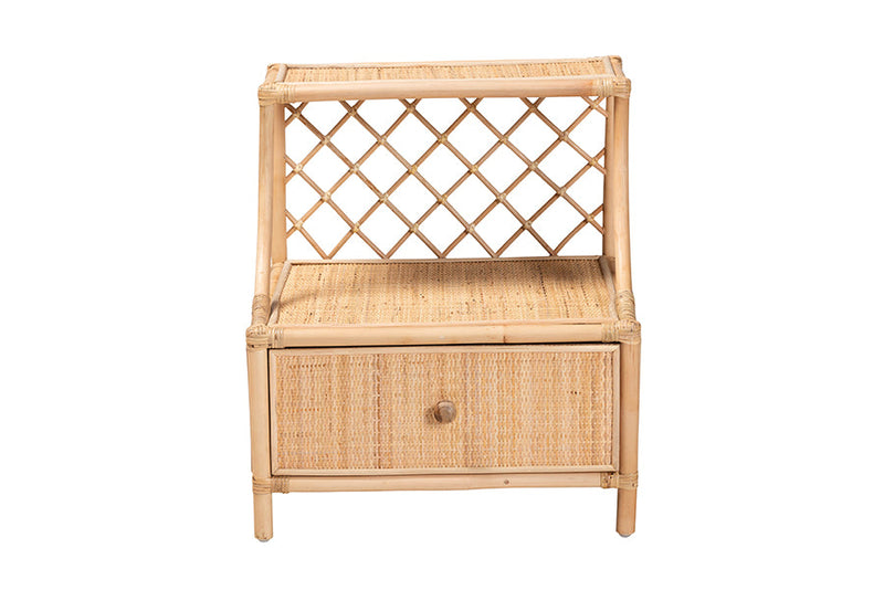 Mina Natural Brown Rattan 1-Drawer Nightstand Baxton