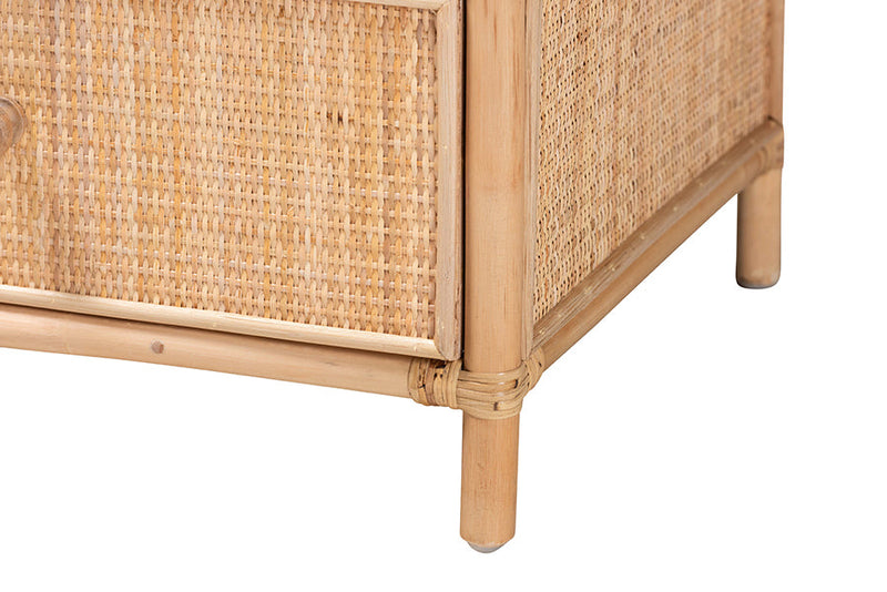 Mina Natural Brown Rattan 1-Drawer Nightstand Baxton
