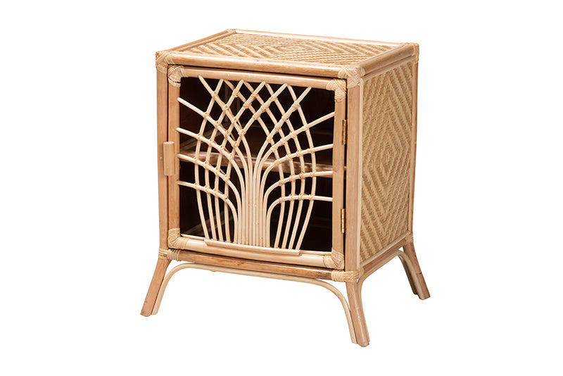 Rasima Modern Bohemian Natural Brown Rattan Nightstand