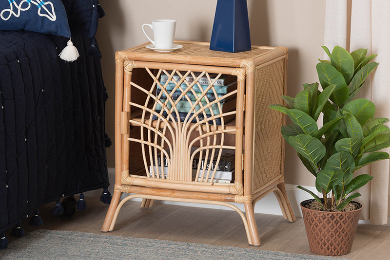 Rasima Modern Bohemian Natural Brown Rattan Nightstand