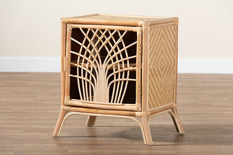 Rasima Modern Bohemian Natural Brown Rattan Nightstand