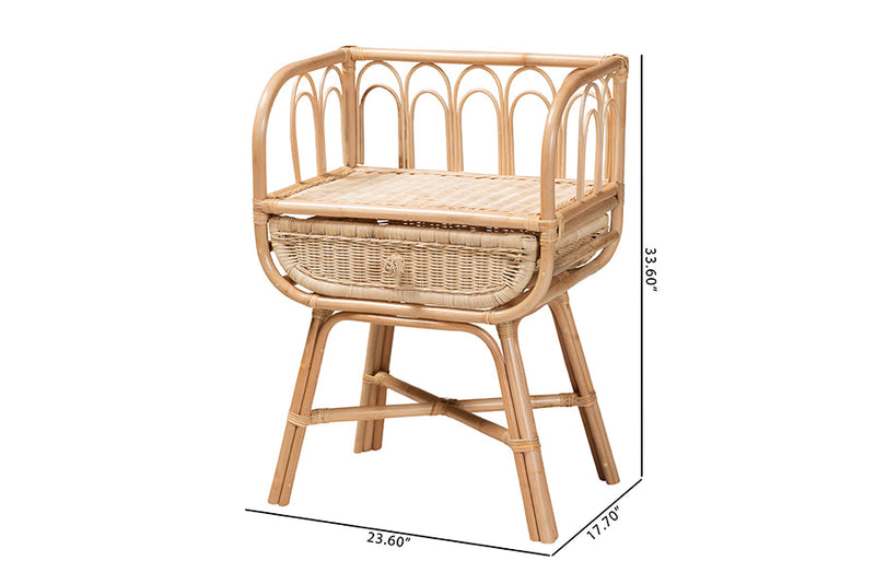 Caron Natural Brown Rattan Nightstand Baxton