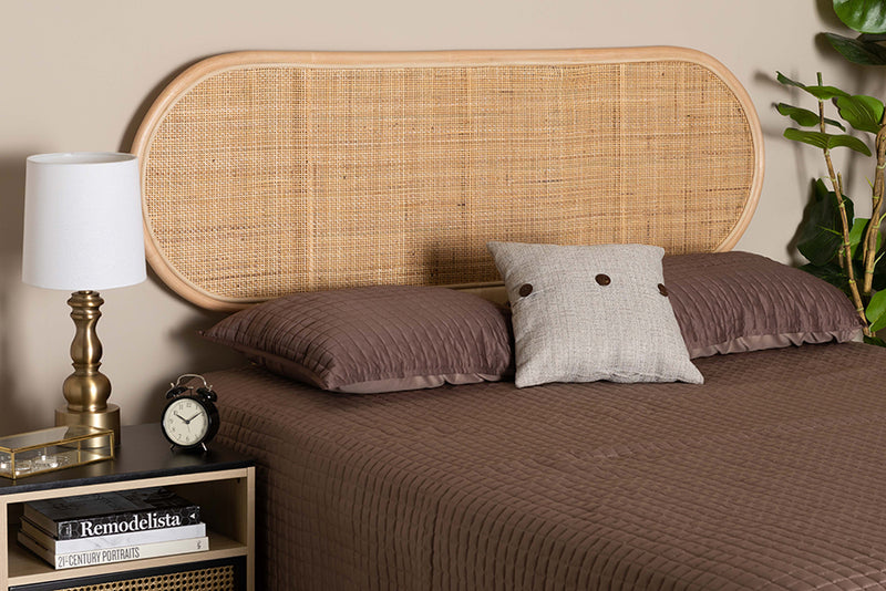 Morgan Modern Bohemian Natural Brown Rattan Queen Size Standalone Headboard