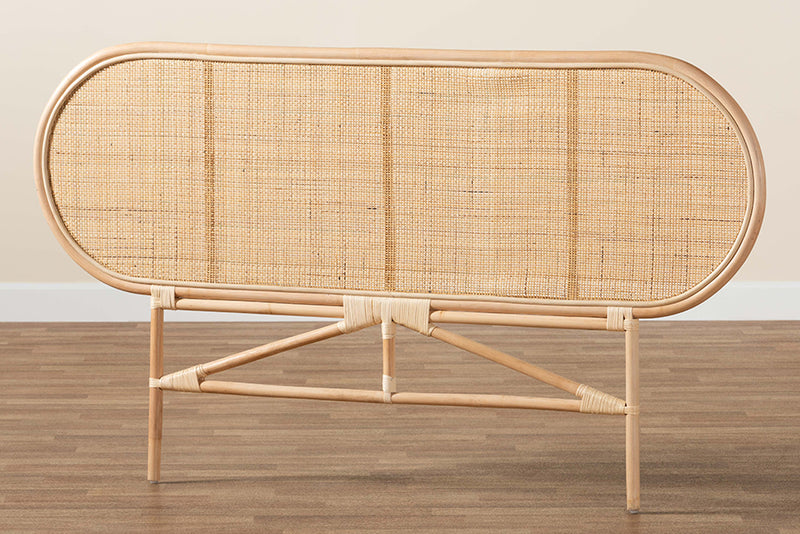 Morgan Modern Bohemian Natural Brown Rattan Queen Size Standalone Headboard