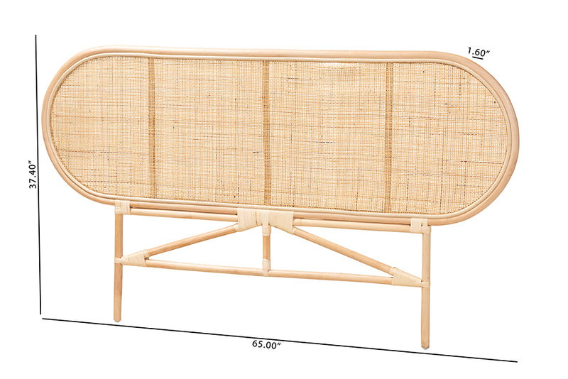 Morgan Modern Bohemian Natural Brown Rattan Queen Size Standalone Headboard