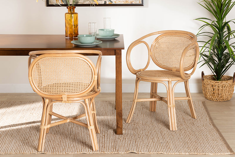 Nadeen Modern Bohemian Natural Brown Rattan Dining Chair