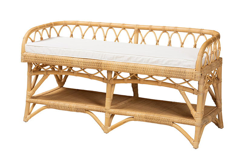 Greyson Modern Bohemian Natural Brown Rattan Bench