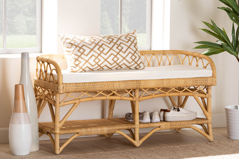 Greyson Modern Bohemian Natural Brown Rattan Bench