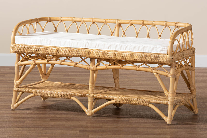 Greyson Modern Bohemian Natural Brown Rattan Bench