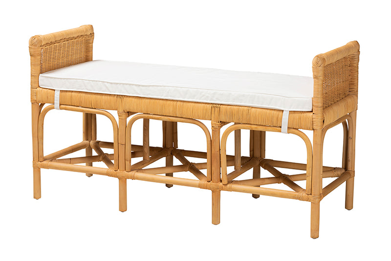 Nicolette Modern Bohemian Natural Brown Rattan Bench