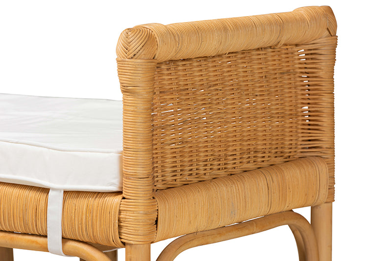 Nicolette Modern Bohemian Natural Brown Rattan Bench