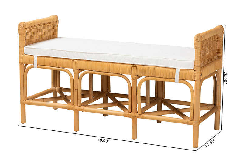 Nicolette Modern Bohemian Natural Brown Rattan Bench