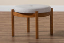 Geneva Japandi Greyish Beige Fabric and Walnut Brown Ottoman Footstool Baxton