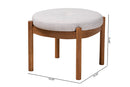 Geneva Japandi Greyish Beige Fabric and Walnut Brown Ottoman Footstool Baxton