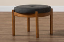 Geneva Japandi Dark Gray Fabric and Walnut Brown Ottoman Footstool Baxton
