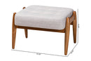 Clarke Japandi Greyish Beige Fabric and Walnut Brown Ottoman Footstool Baxton