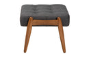 Clarke Japandi Dark Gray Fabric and Walnut Brown Ottoman Footstool Baxton