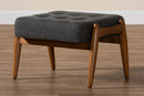 Clarke Japandi Dark Gray Fabric and Walnut Brown Ottoman Footstool Baxton