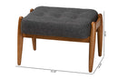 Clarke Japandi Dark Gray Fabric and Walnut Brown Ottoman Footstool Baxton