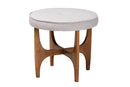 Porsha Japandi Greyish Beige Fabric and Walnut Brown Ottoman Footstool Baxton