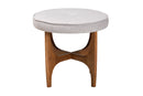 Porsha Japandi Greyish Beige Fabric and Walnut Brown Ottoman Footstool Baxton