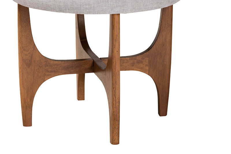 Porsha Japandi Greyish Beige Fabric and Walnut Brown Ottoman Footstool Baxton