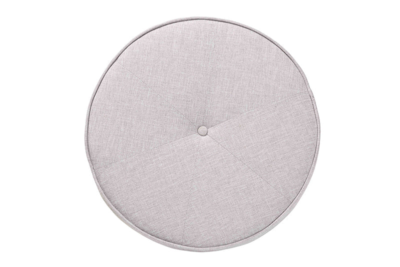 Porsha Japandi Greyish Beige Fabric and Walnut Brown Ottoman Footstool Baxton