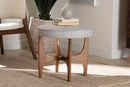 Porsha Japandi Greyish Beige Fabric and Walnut Brown Ottoman Footstool Baxton