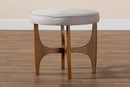 Porsha Japandi Greyish Beige Fabric and Walnut Brown Ottoman Footstool Baxton