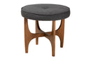 Porsha Japandi Dark Gray Fabric and Walnut Brown Ottoman Footstool Baxton