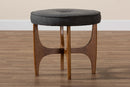 Porsha Japandi Dark Gray Fabric and Walnut Brown Ottoman Footstool Baxton