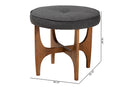 Porsha Japandi Dark Gray Fabric and Walnut Brown Ottoman Footstool Baxton