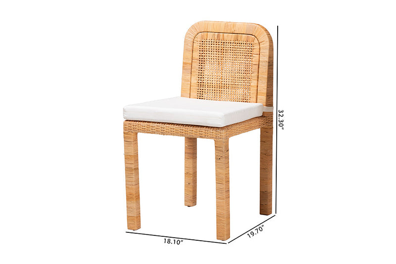Bryn Natural Brown Rattan and Mahogany Wood 2Pc Dining Chair Set Baxton
