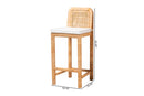 Bryn Natural Brown Rattan and Mahogany Wood Bar Stool Baxton