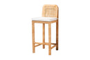 Bryn Natural Brown Rattan and Mahogany Wood Bar Stool Baxton