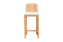 Bryn Natural Brown Rattan and Mahogany Wood Bar Stool Baxton