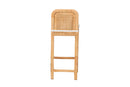 Bryn Natural Brown Rattan and Mahogany Wood Bar Stool Baxton