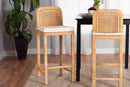 Bryn Natural Brown Rattan and Mahogany Wood Bar Stool Baxton