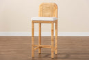 Bryn Natural Brown Rattan and Mahogany Wood Bar Stool Baxton
